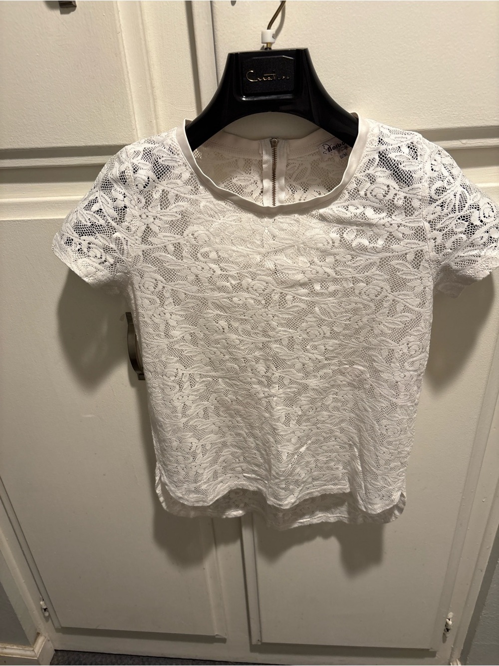 Women's White Lace Short Sleeve Tee by Anne Klein